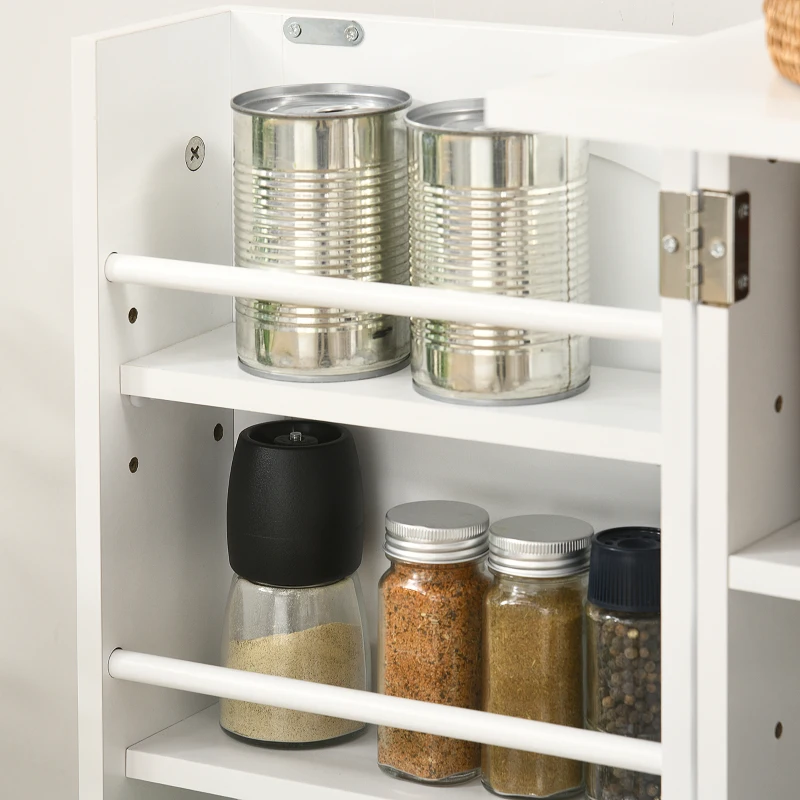 HOMCOM Armário Móvel de Cozinha despensa 2 Portas com 5 Prateleiras e 12 Suportes para Especiarias 60x30x104 cm Branco