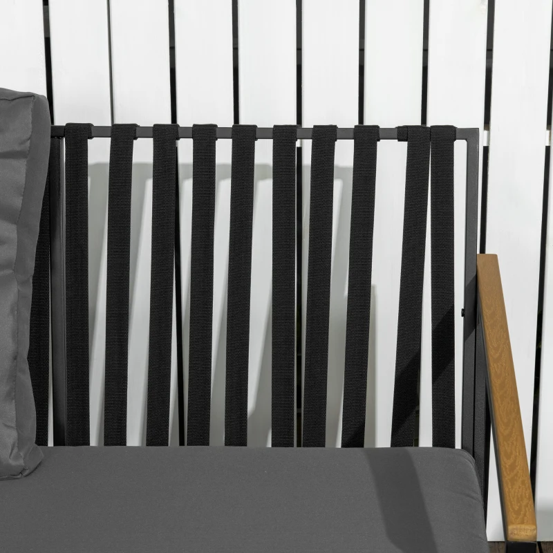 Outsunny Conjunto Móveis de Jardim 4 Peças 4 Pessoas com Sofá de 2 Lugares Poltronas e Mesa de Centro 8 Almofadas Preto Cinza Escuro