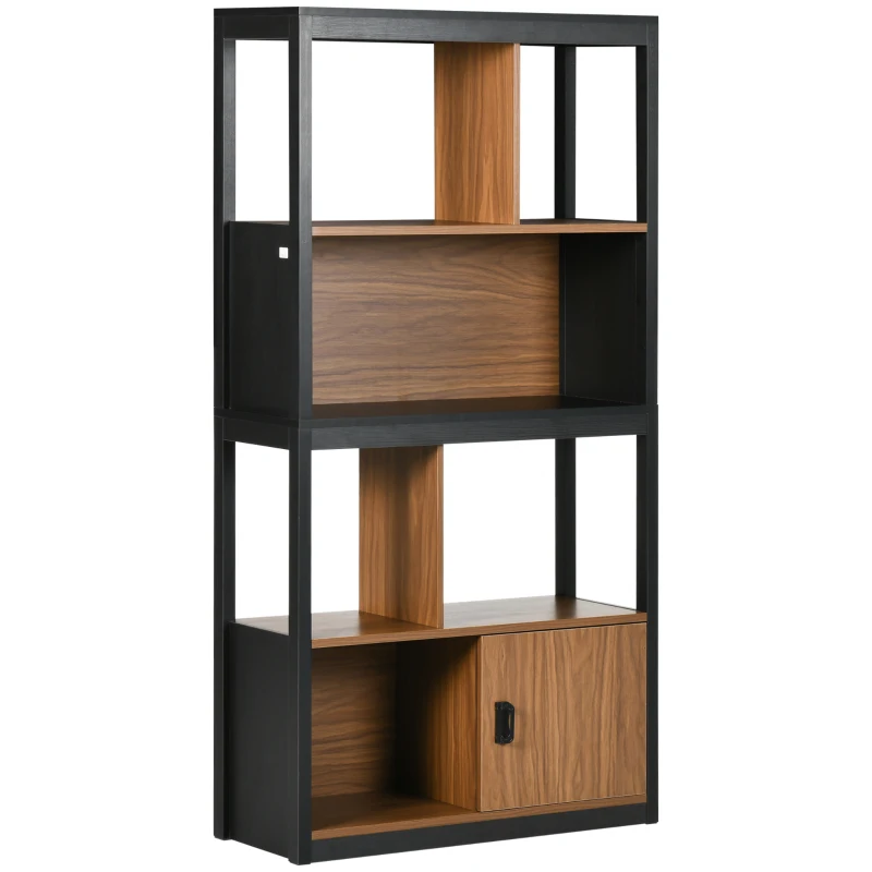 HOMCOM Biblioteca Estante Móvel de Armazenamento com 4 Níveis e 1 Porta para Sala Escritório Quarto 76,5x30x150 cm