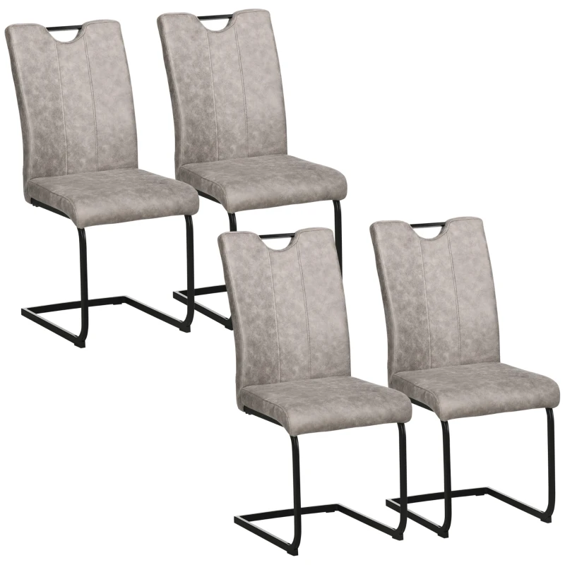 HOMCOM Conjunto de 4 Cadeiras de Sala de Jantar com Revestimento em Microfibra Pés em Aço Trenó e Alça de 43x58,5x96,5 cm Cinza
