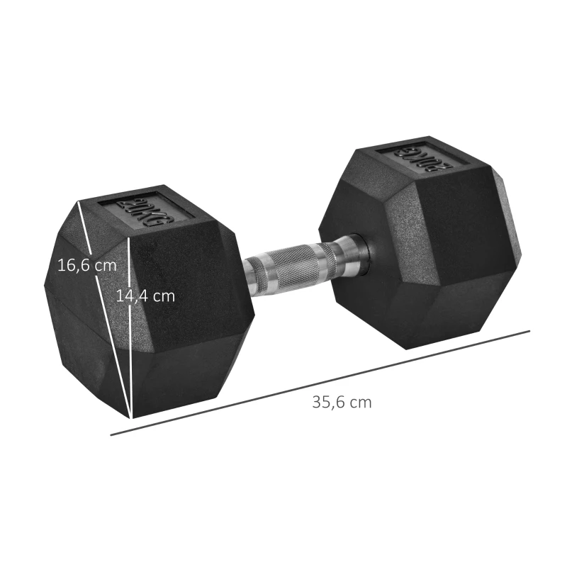HOMCOM Haltere Curto Peso 20 Kg Haltere Hexagonal Treino Musculação & Halterofilismo Metal Borracha Preto