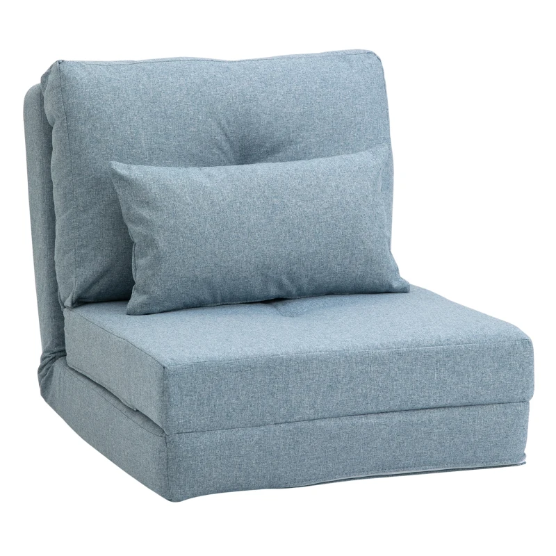 HOMCOM Sofá de Chão Colchão Dobrável Colchão estilo 2 em 1 Almofada Removível 60x80x56 cm Azul Celeste