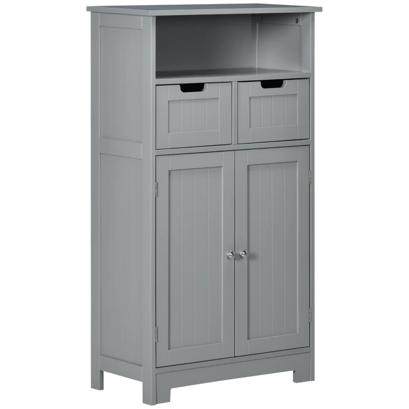 Kleankin Móvel de Banheiro com 2 Gavetas Compartimento Armário com Porta Prateleira Ajustável 60x30x109 cm Cinza
