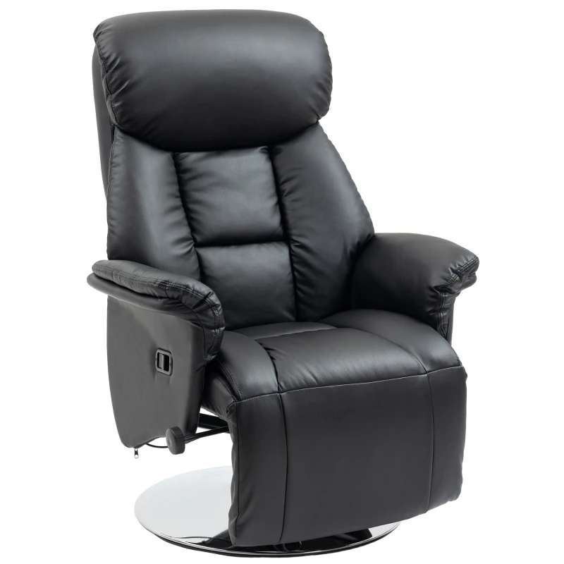 HOMCOM Cadeirão de Relaxamento Reclinável Giratório Apoio para Os Pés Ajustável 150 Kg para Sala de Estar Quarto Casa Cinema Preto