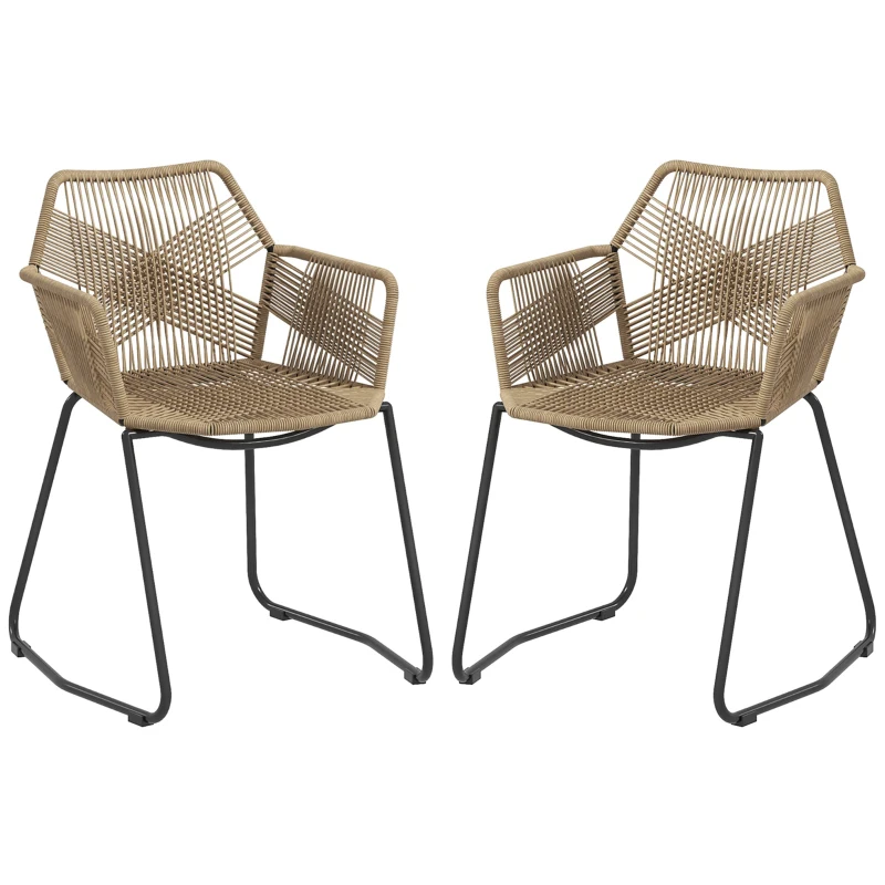 HOMCOM Conjunto de 2 Cadeiras de Sala de Jantar estilo Boêmio Assento em Cordão Entrançado Pés em Aço 56x59x74 cm