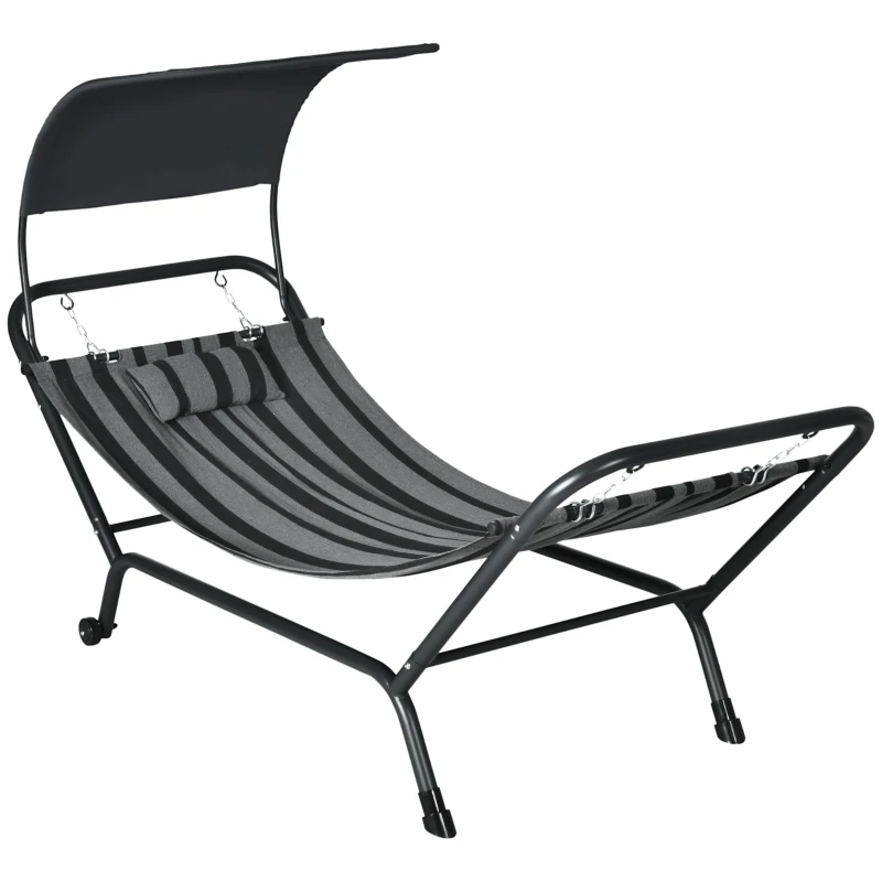 Outsunny Espreguiçadeira de Sol Espreguiçadeira em Aço e Poliéster com Toldo Almofada e Rodas 240x92x148 cm
