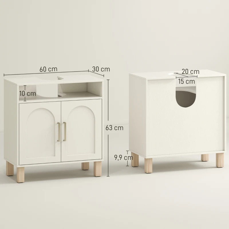 HOMCOM Móvel de Banheiro Sob Pia Móvel de Banheiro Armário 2 Portas com Prateleira Ajustável 60x30x63 cm Branco
