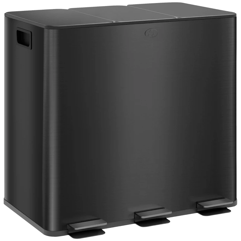 HOMCOM Lixeira com 3x15L de Capacidade Tampa desodorizante Prova de Impressões Digitais Fecho Suave Removível Preto