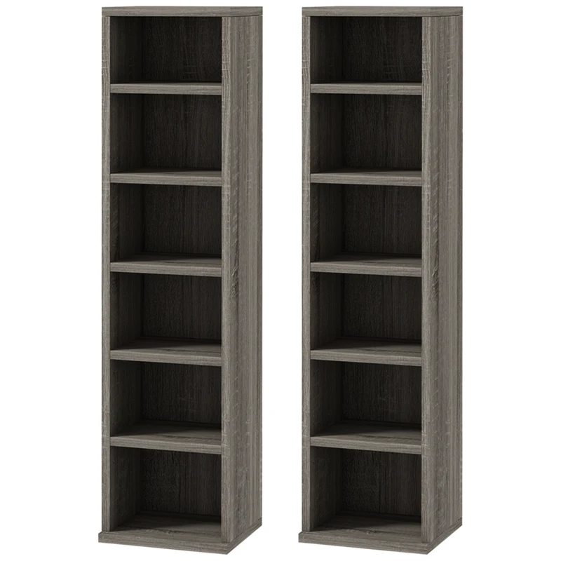 HOMCOM Conjunto de 2 Estantes Colunas Armário de Armazenamento CD DVD 12Compartimentos 21x22,5x88,5 cm Capacidade 204 CD Cinza Escuro