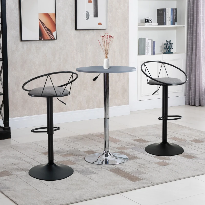 HOMCOM Conjunto de 2 Bancos de Bar estilo Neo Retro Ajustável Giratórios com Apoio para Os Pés em Metal Preto Linho Cinza