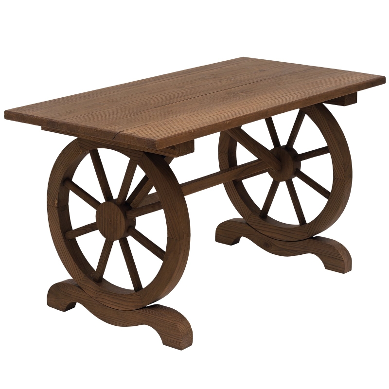Outsunny Tavolo da Giardino Stile Country con Gambe a Ruota, in Legno di Abete Resistente alle Intemperie, 110x60x65 cm