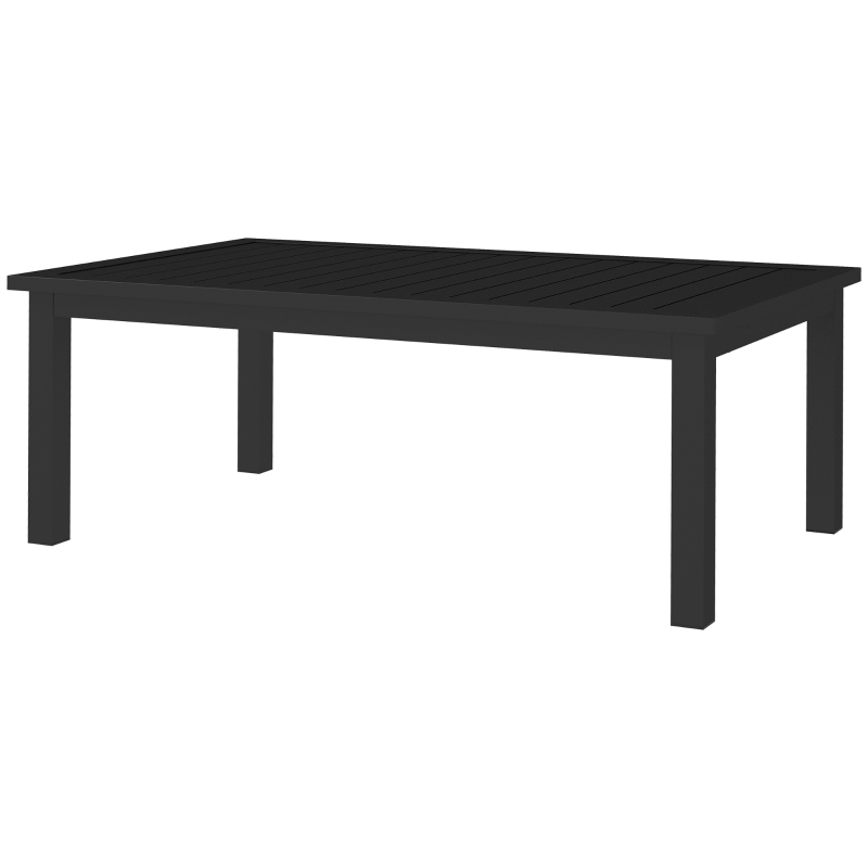 Outsunny Mesa de Centro Retangular Tampo de Ripas para Interior/Exterior em Alumínio 100x60x37 cm Preto