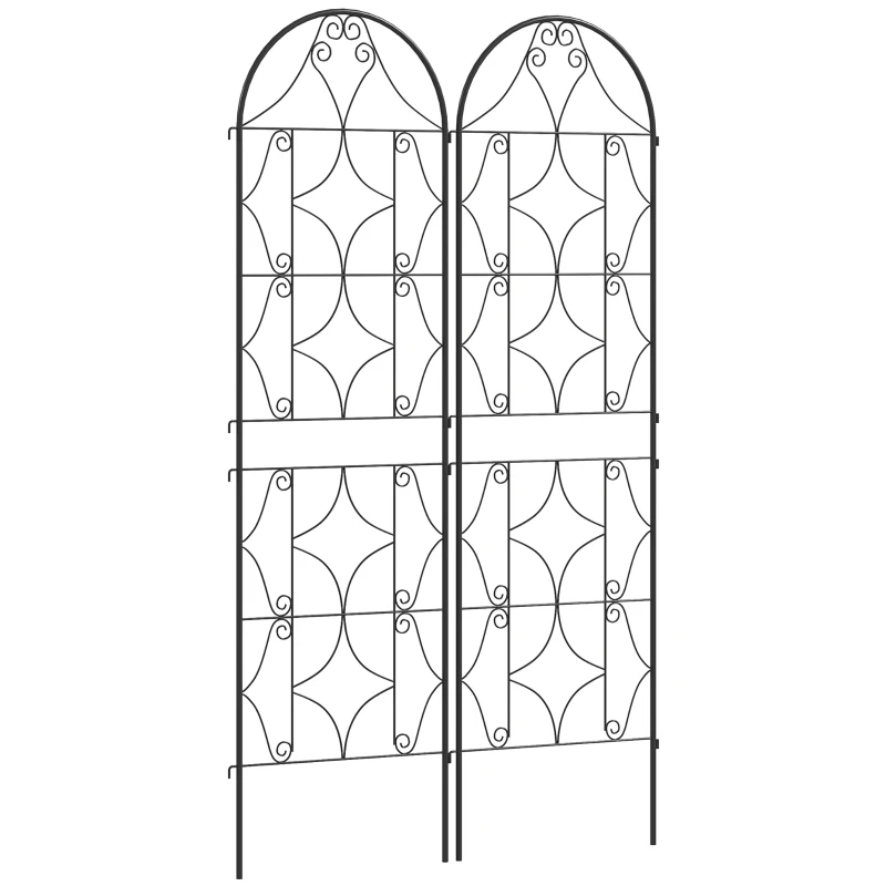 Outsunny Suporte para Plantas Trepadeiras com Padrão Conjunto de 2 Treliços de Jardim Videiras Flores Vegetais Metal 50x180 cm Preto