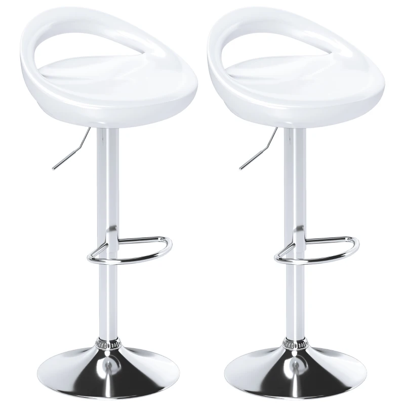 HOMCOM Conjunto 2 Banquinhos de Bar Giratórios com Apoio de Pés Altura Ajustável Base em Aço Assento em Abs Branco