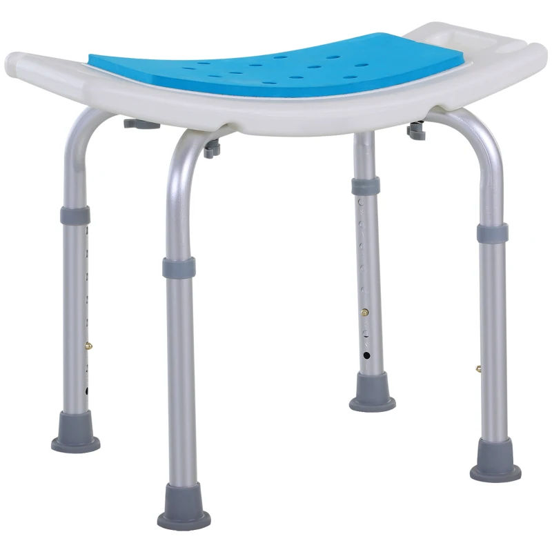 HOMCOM Taburete de Ducha Silla de Baño con Altura Ajustable en 6 Niveles Diseño Antideslizante para Ancianos o Movilidad Reducida 52x30x39-51 cm