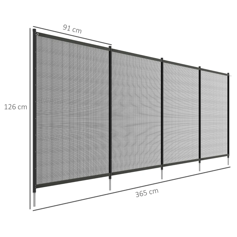 Outsunny Cerca de Segurança para Piscina com Rede Conjunto de 4 Painéis 365x126 cm Preto