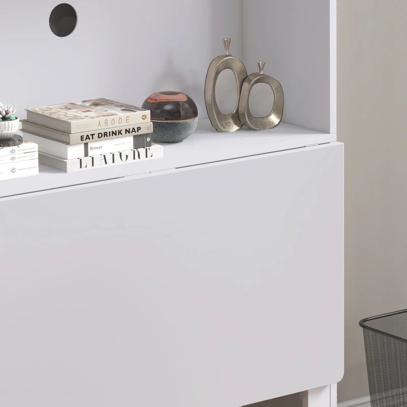 HOMCOM Mesa de Computador com Prateleiras de Arrumação Tampo Rebatível 2 Rodas para Quarto Sala 80x69x153 cm Branco