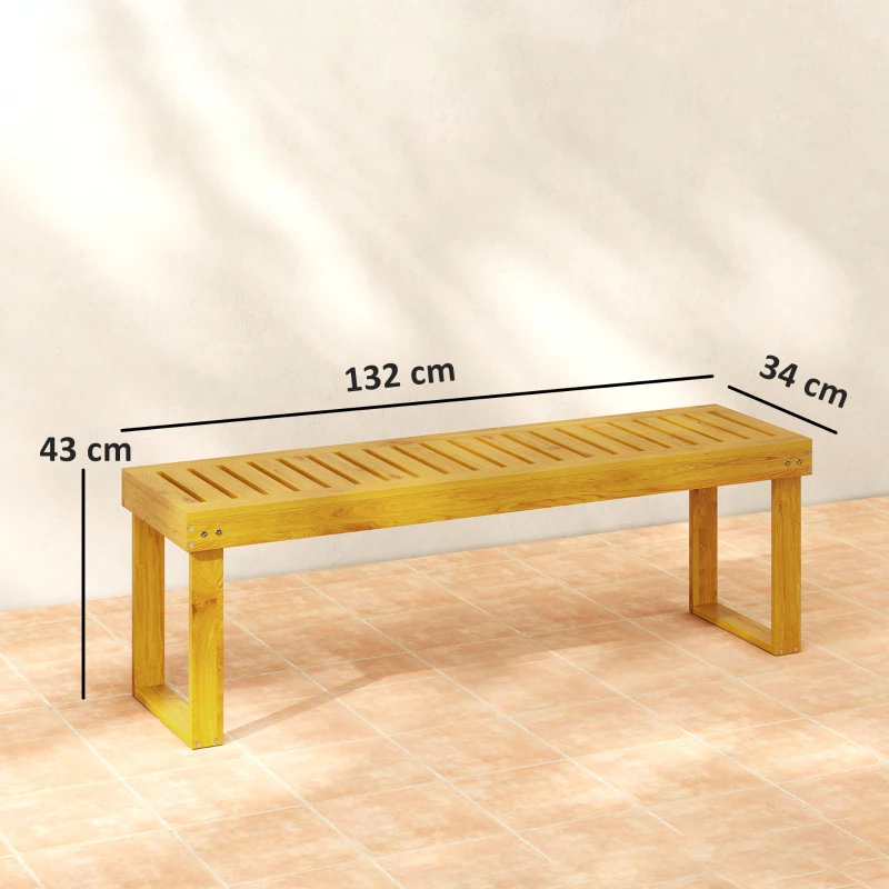 Outsunny Banco de Jardim Banco em Madeira de Pinho 2 Lugares Banquinho de Jardim Assento em Ripas 132x34x43 cm Madeira Natural