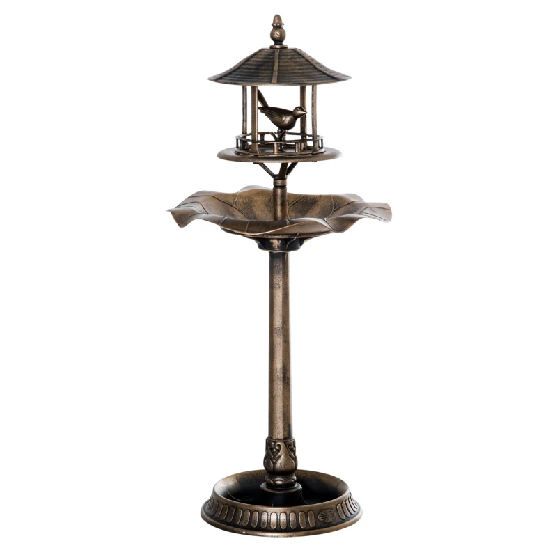 Outsunny Banho de Pássaros Bebedouro para Pássaros e Jardineira 3 em 1 Ø 50x113 cm Polipropileno Bronze Antigo