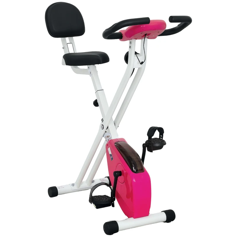 HOMCOM Bicicleta de Exercício Dobrável Colaboração 8 Níveis de Resistência Selim Ajustável Rosa