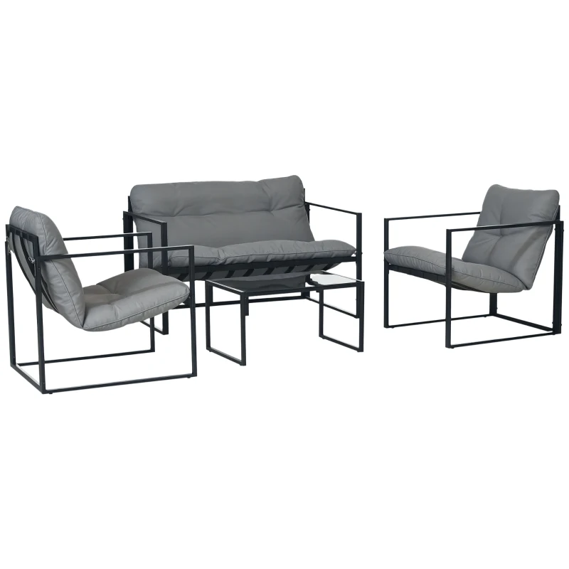 Outsunny Conjunto de Sala de Jardim 4 Peças 4 Pessoas com Sofá de 2 Lugares 2 Poltronas e 1 Mesa de Centro Cinza