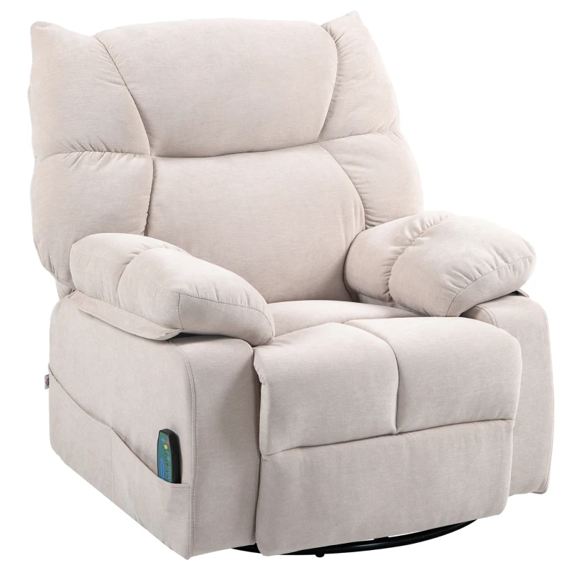 HOMCOM Sofá de Massagem com Função de Calor e deitar Giratório Até 150 Kg Estrutura de Metal 98x90x98 cm Bege