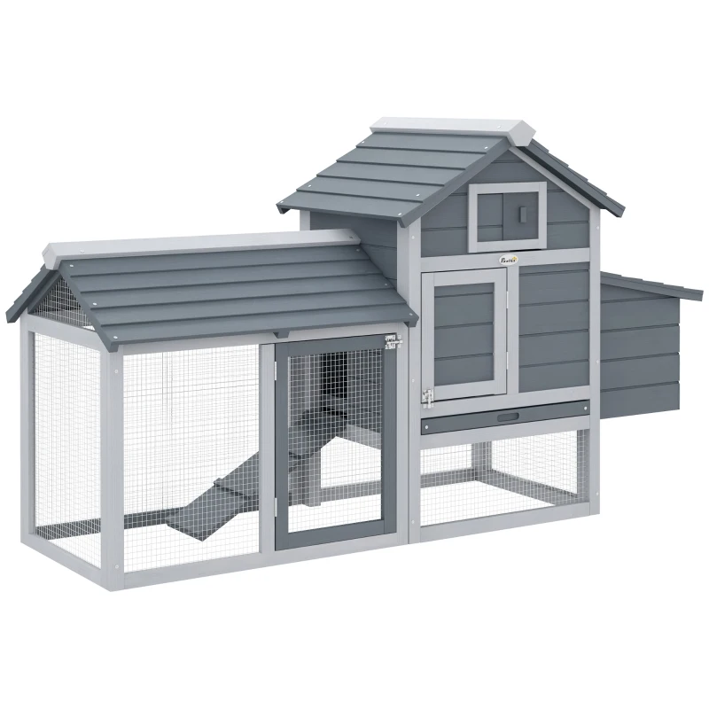 Pawhut Galinheiro Pequeno Estilo Cottage Capoeira de Galinhas Elevada 150,5x54x87 cm Multi Equipamento Madeira Maciça de Pinho
