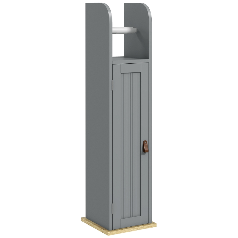 Kleankin Móvel de Banheiro Suporte Papel Higiênico com Armário e Prateleiras Ajustáveis 20x20x80 cm Cinza