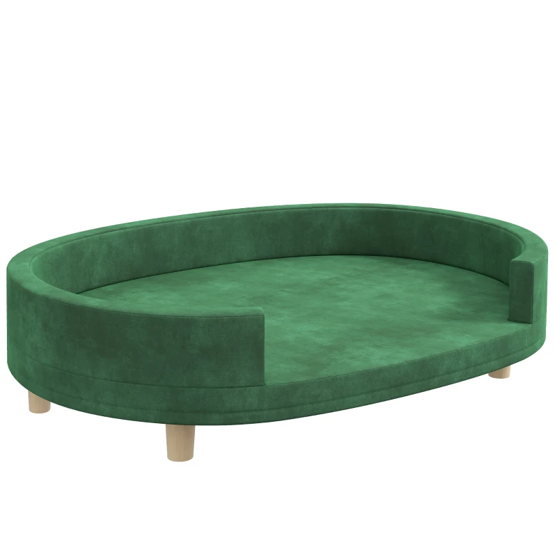 Pawhut Canapé para Cão Poltrona para Gato Superfície em Veludo com Almofada Removível Pés em Madeira 100x70x25 cm Verde