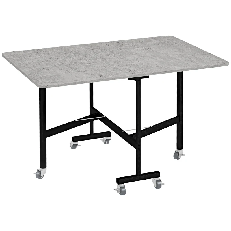 HOMCOM Mesa Dobrável de Ribalta para 4-6 Pessoas com 6 Rodas em Madeira e Aço 120x80x73 cm Cinza