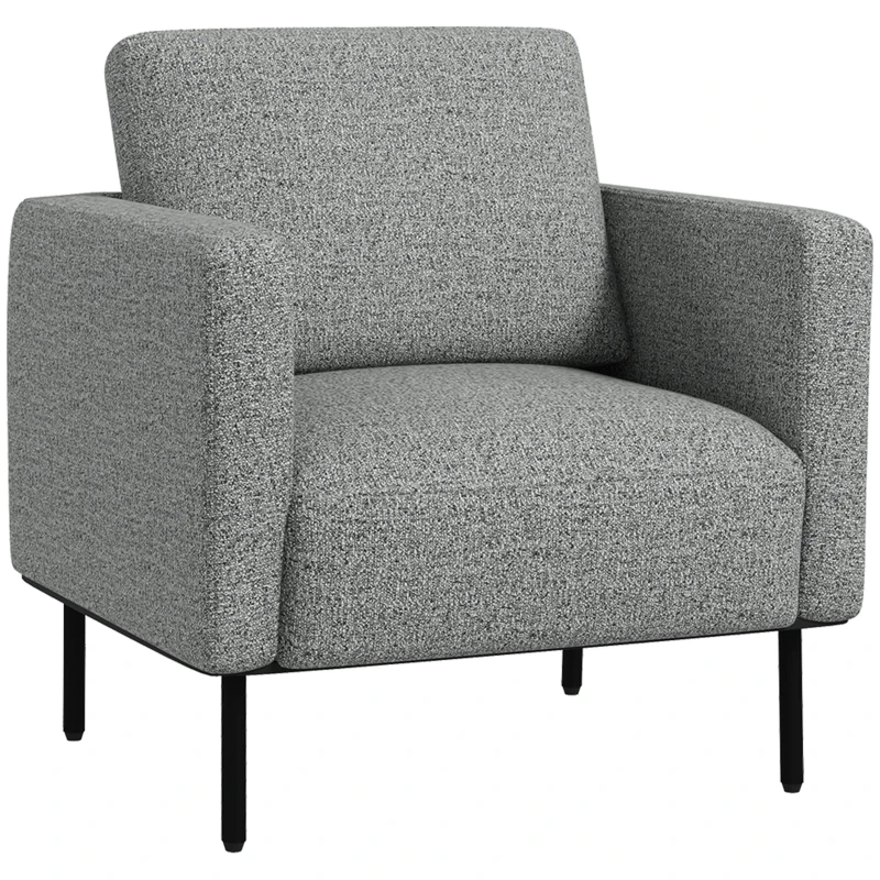 HOMCOM Sofá de Sala Sofá em Tecido 1 Lugar Revestimento Aspecto Linho Pés em Aço 79x76x65 cm Cinza Preto