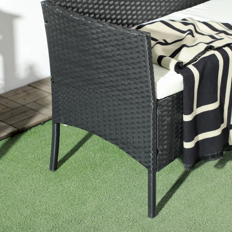 Outsunny Sofá de Jardim de 2 Lugares com Almofada e Apoios em Rattan PP e Aço 100x54x80 cm Preto