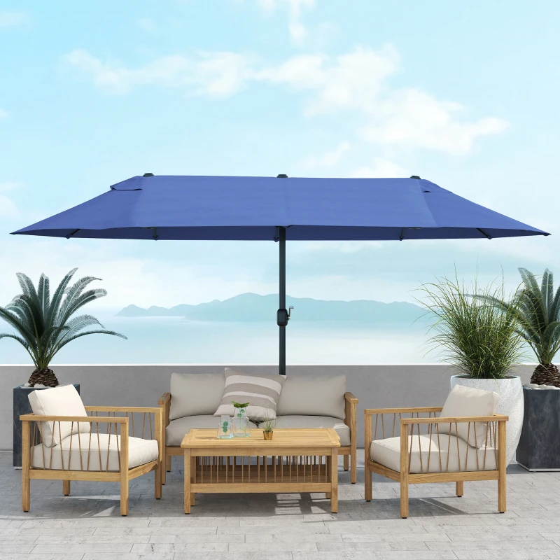 Outsunny Guarda Sol de Jardim Duplo Retangular 4,6x2,7x2,4 m com Abertura e Fechamento Por Manivela Lona 180 g/㎡ Azul