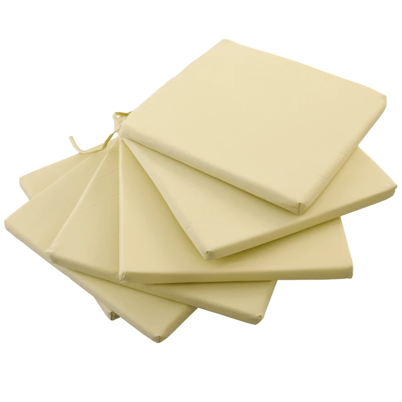 Outsunny Conjunto de 6 Almofadas de Cadeira de Jardim Exterior Enchimento 3 cm Tecido de Poliéster 42x42 cm Bege