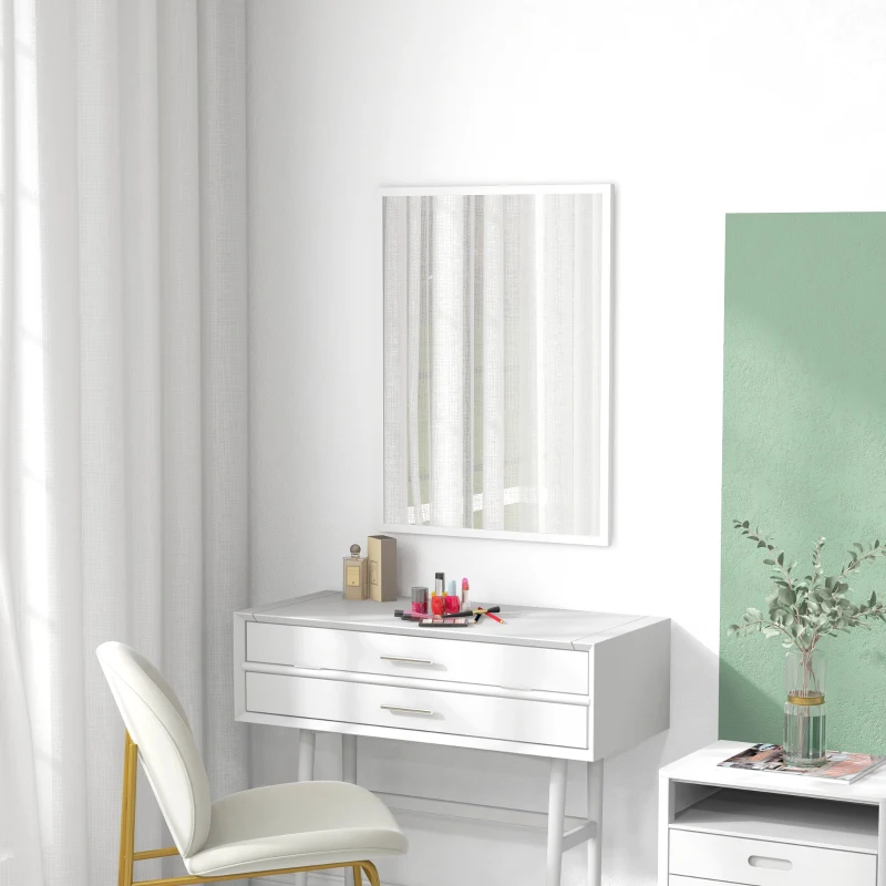 HOMCOM Espelho de Parede Retangular 60x80 cm Moldura em MDF Ideal para Banheiro Sala ou Quarto Branco