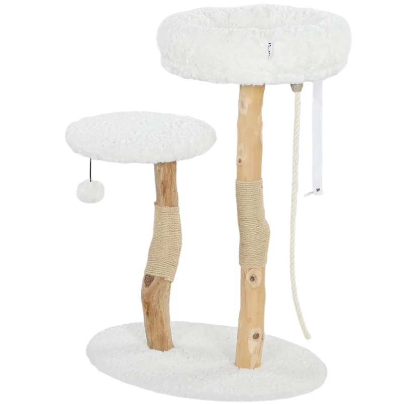 Pawhut Arranhador de Gato Poste de Escalada com Cama Postes para Arranhar Plataforma de Salto Bola e Corda para Jogar 58x40x85 cm Branco