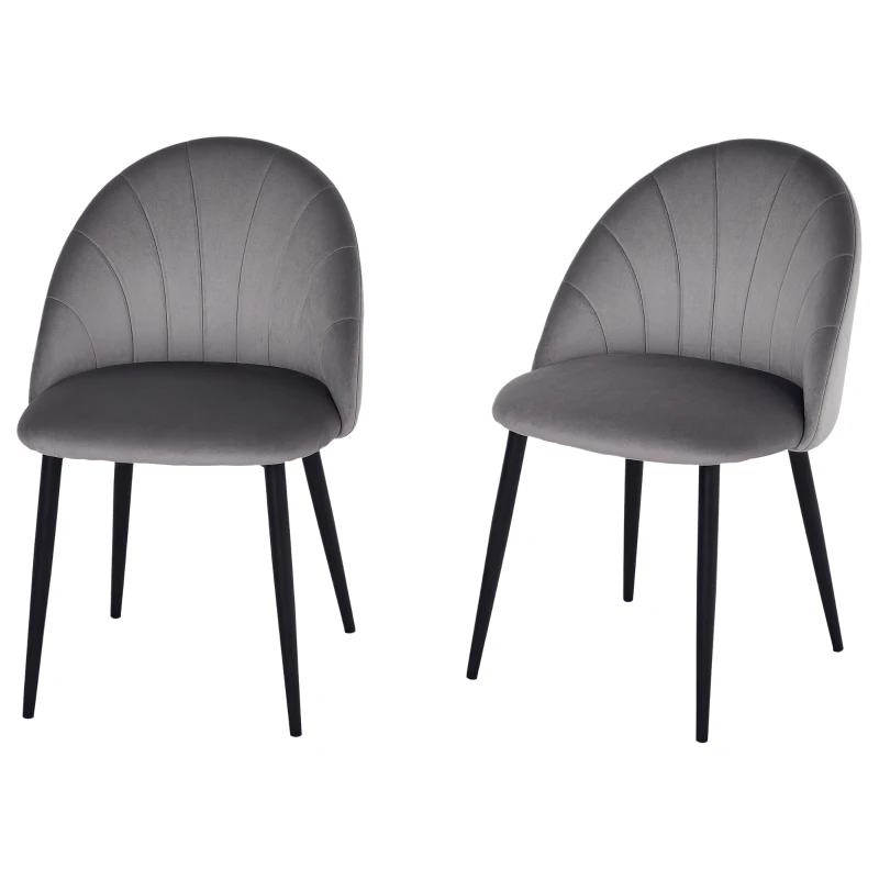 HOMCOM Conjunto de 2 Cadeiras de Sala de Jantar Cadeira de Cozinha Veludo Pés de Metal Cinza 52x54x79 cm