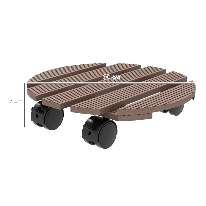 Outsunny Conjunto de 4 Suportes Redondos Ø30 cm para Plantas Suporte para Vaso com Rodízios Interno e Externo