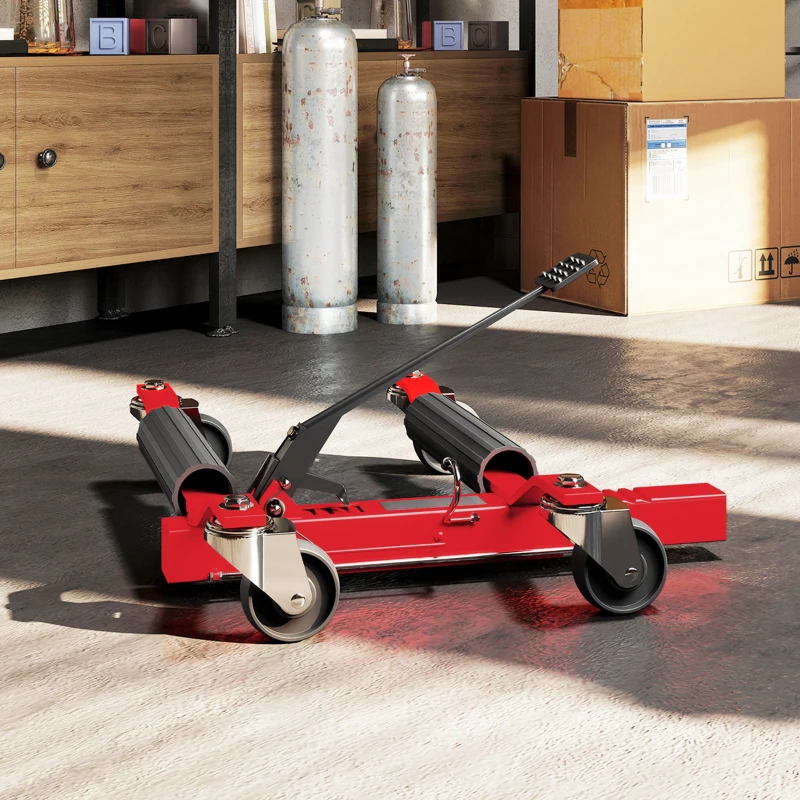 HOMCOM Carrinho de Movimentação de Carro Capacidade 680 Kg Hidráulico Largura Do Pneu 30 cm 63x57-72x33 cm Vermelho
