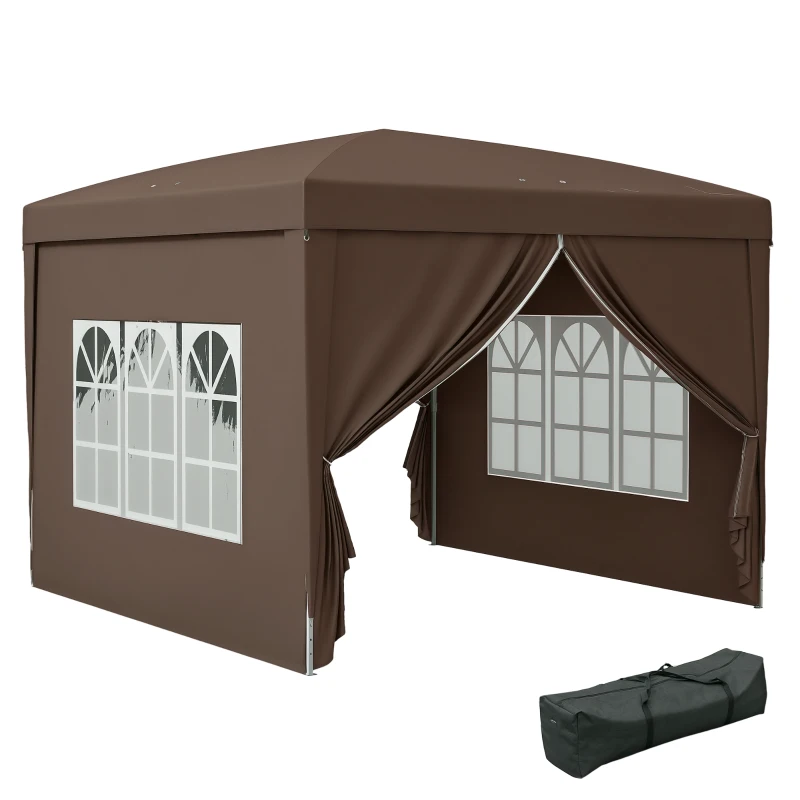 Outsunny Carpa Plegable Pop-up 3x3 m con 4 Paredes Laterales Anti-UV y Bolsa de Transporte Café