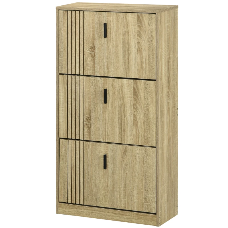 HOMCOM Móvel de Sapatos com 3 Abas 18 Pares Grande Capacidade para Entrada Corredor Sala 63x24x117 cm Carvalho