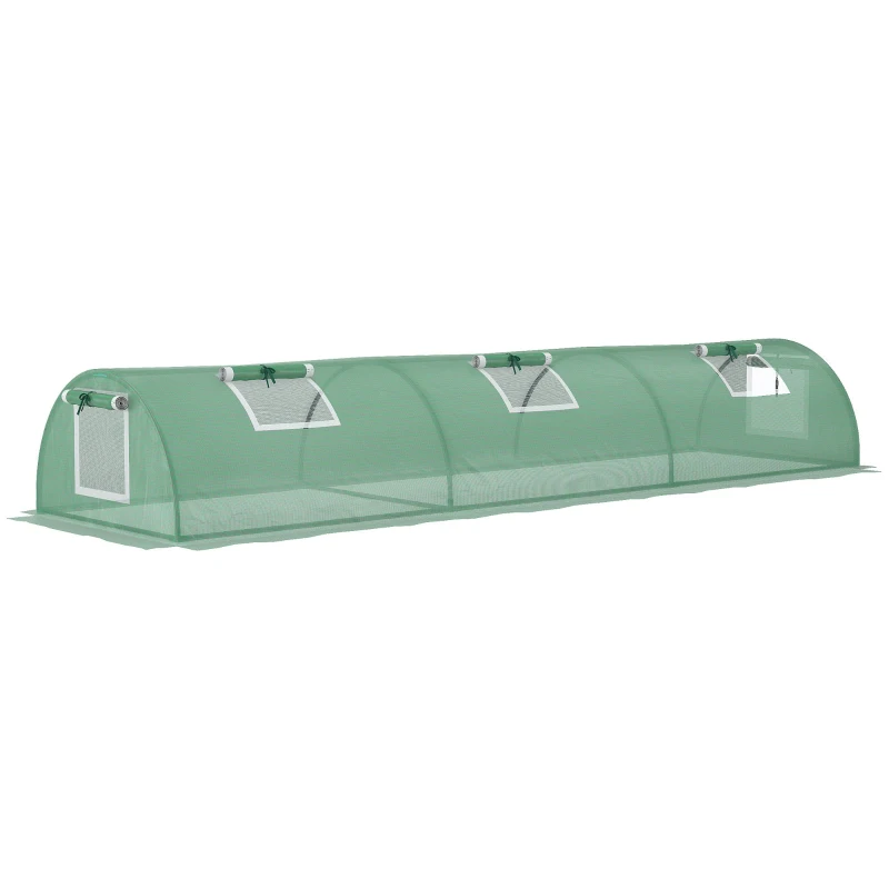 Outsunny Estufa de Jardim Túnel 5 Janelas Enroláveis Lona PP 140 g / ㎡ Estrutura Metálica Epóxi 300x80x45 cm Verde