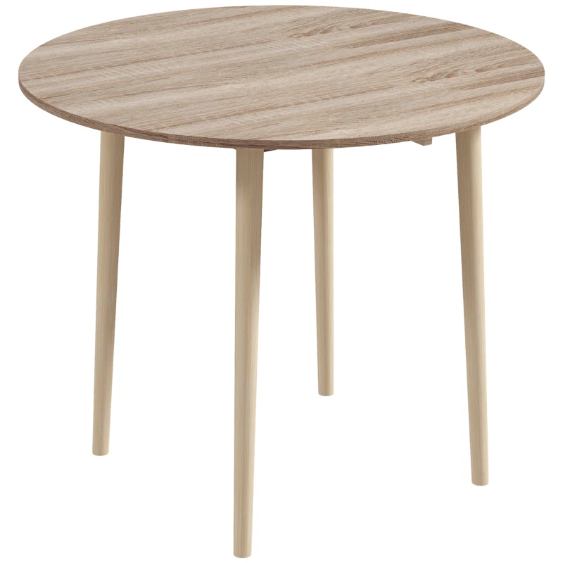 HOMCOM Mesa de Jantar Dobrável com 2 Abas Mesa Redonda Extensível Compacta com Pernas de Madeira Ø89x73,5 cm