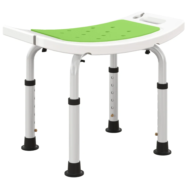 HOMCOM Banco de Duche Ajustável em Altura Tabouret de Duche Ergonómico Pés Antiderrapantes Carga Máx. 135 Kg Alumínio HDPE Verde