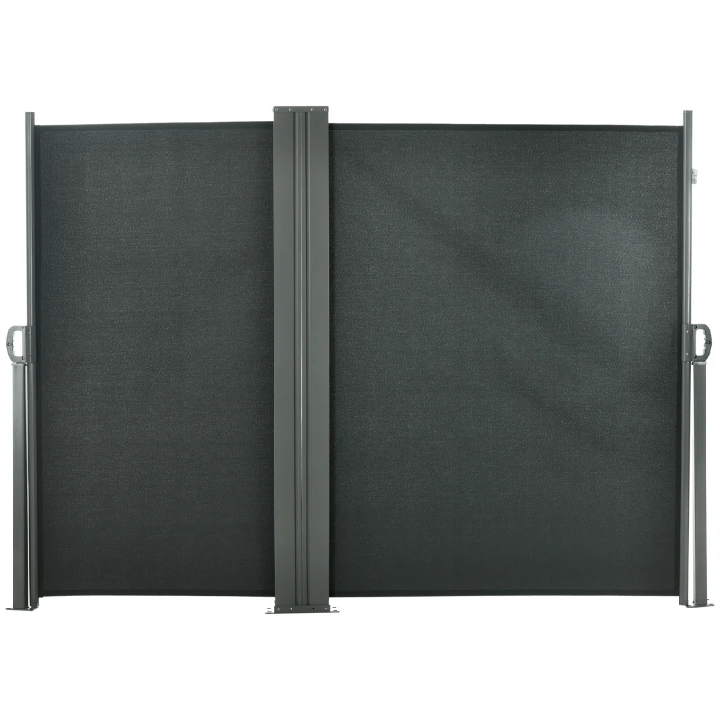 Outsunny Duplo Toldo Lateral Biombo Tela Retrátil 6x1,60 m Poliéster Anti UV Cinza