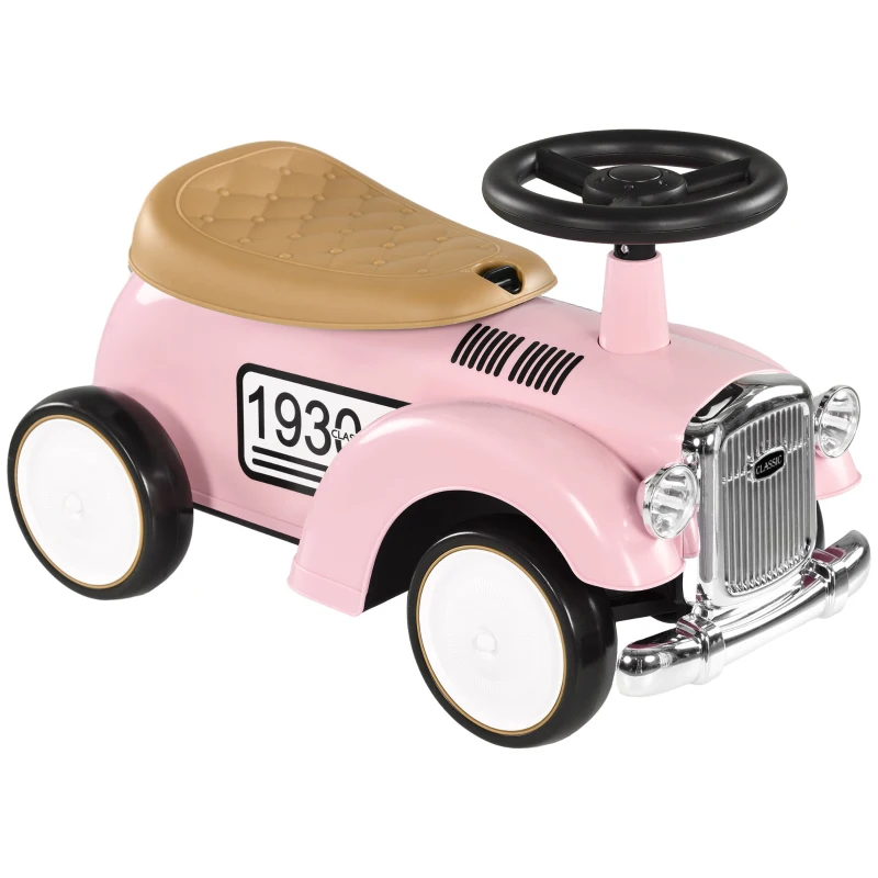 Aiyaplay Carro de Passeio Infantil Veículo de Empurrar Multi Equipado 12-36 Meses Porta Malas Buzina Estilo Vintage Rosa