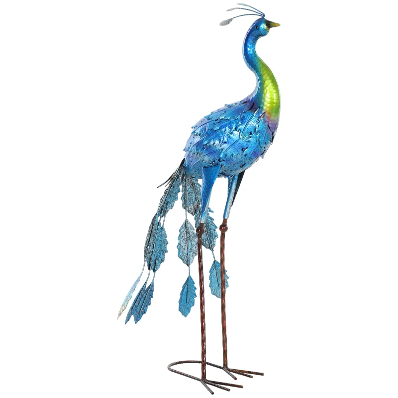 Outsunny Estátua de Pavão de Jardim decoração de Jardim Exterior em Metal Resistente Aos Elementos 40x43x83 cm Multicolorido