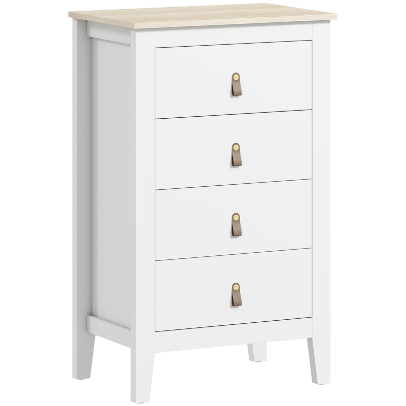 HOMCOM Cômoda 4 Gavetas Móvel de Armazenamento Estilo Contemporâneo com Puxadores de Poliuretano 60x40x98 cm Branco