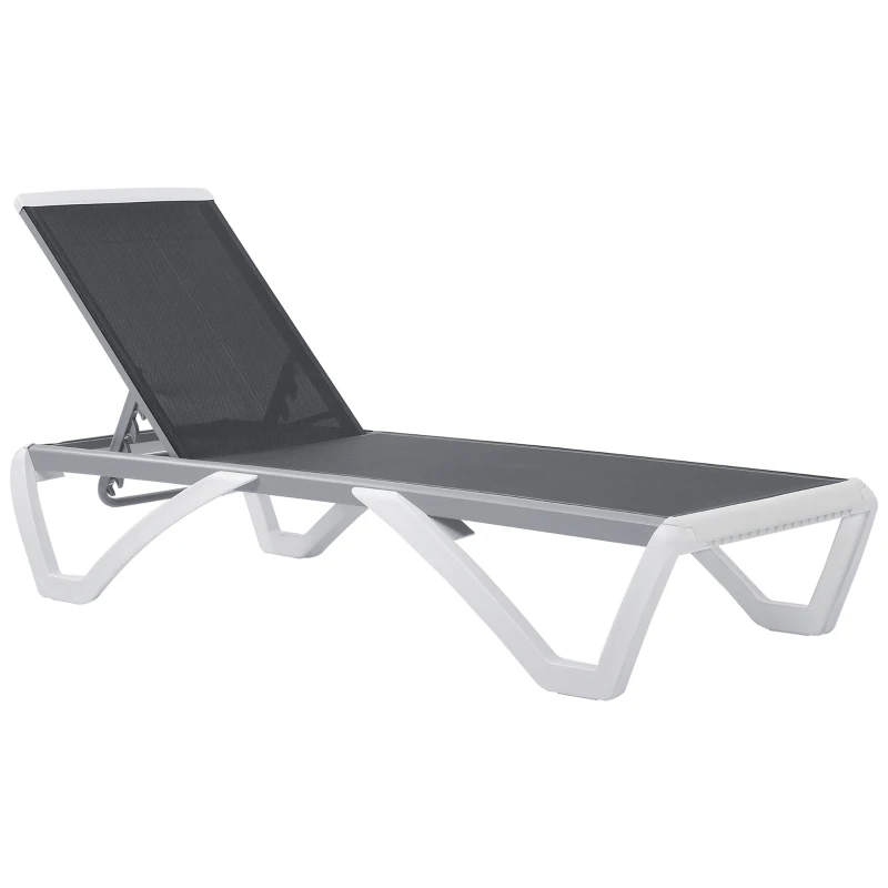 Outsunny Tumbona Reclinable de Jardín de Aluminio con Ruedas y Respaldo Ajustable en 5 Niveles Sillón Relax para Terraza Balcón Piscina 170x67,5x95 cm Gris Blanco