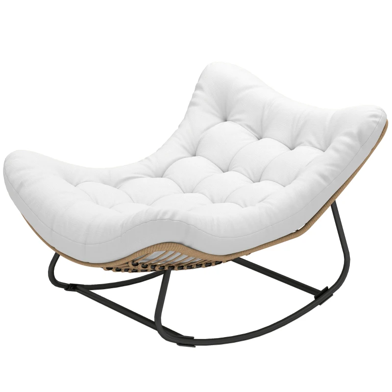 Outsunny Cadeira de Balanço de Jardim Cadeira de Balanço em Forma de Ovo com Almofada Acolchoada 98x111x74 cm Creme